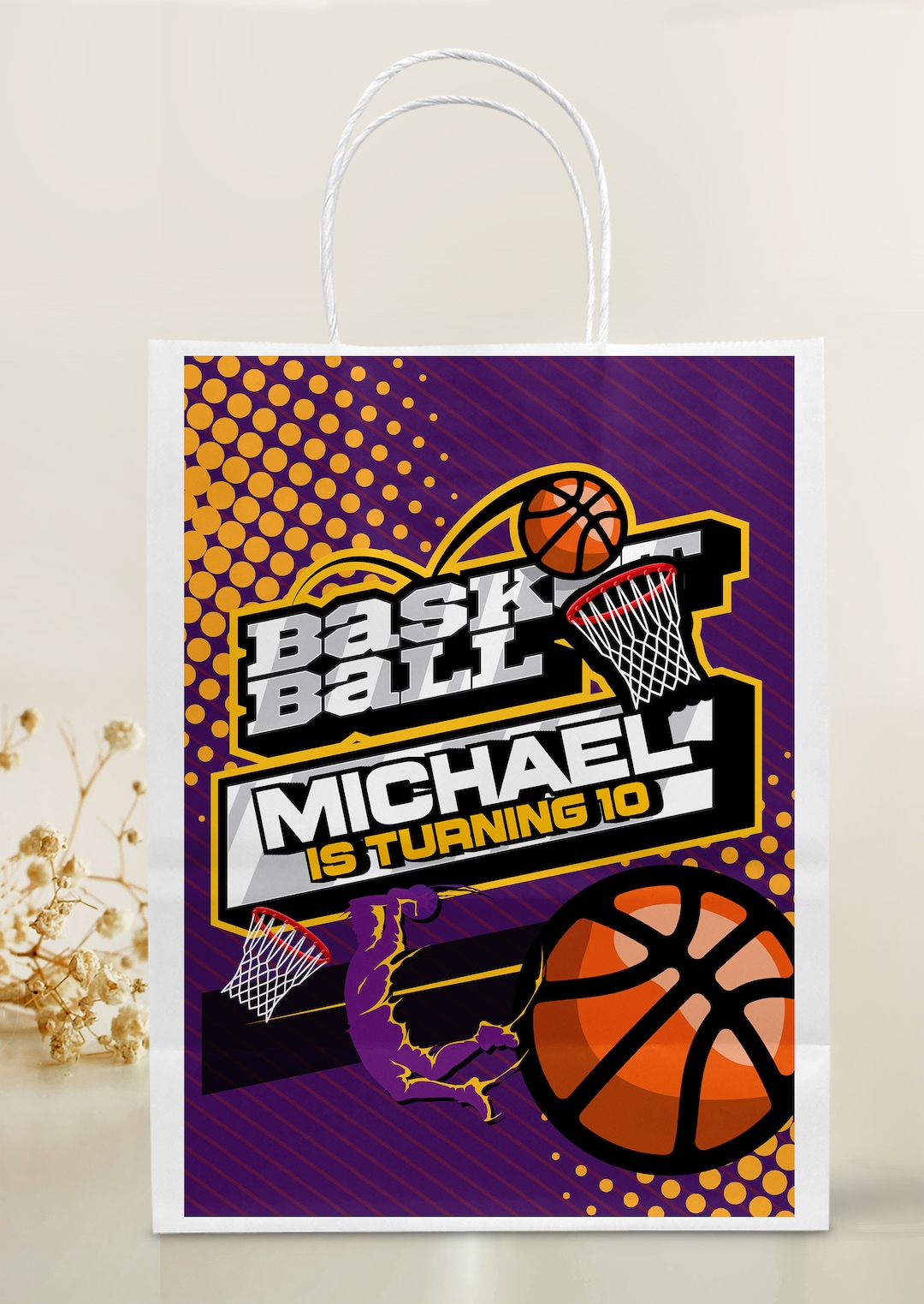 Basketball Gift Bags Label, Sport Party, Favor Bag, Treats Bag Label
