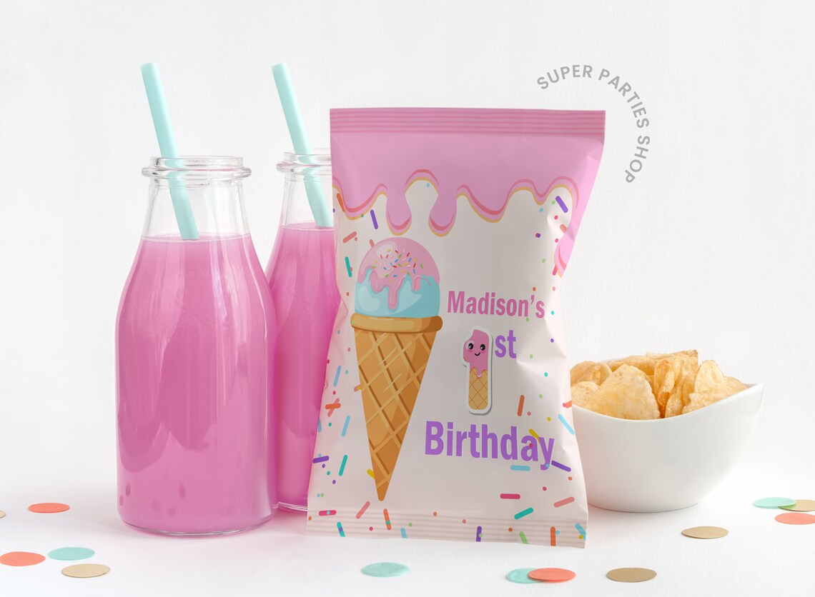 Ice Cream Chip Bags Printable Snack Treat Ice Cream Etsy