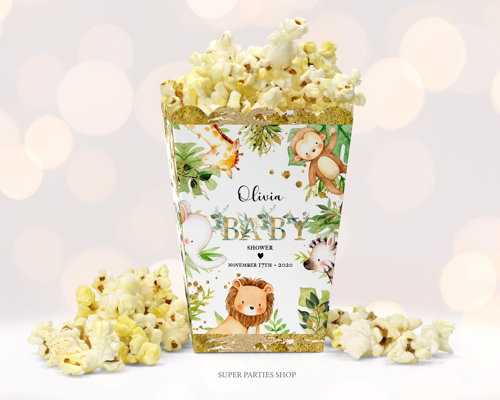 Jungle Popcorn Box Printable Snack Box Safari wild Two Etsy