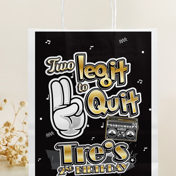 Two Legit To Quit Gift Bag Two Legit To Quit Party Favor Two Legit To Quit Hip Hop 2nd Birthday Gold Hip Hop | Party Favors 90s DIGITAL ONLY