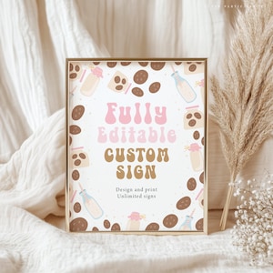 Editable Cookie & Milk Custom Sign, Cholcolate Chip Birthday, Cookie Baby Shower, Cookie Favor Candy Cookie Birthday Sign, Corjl