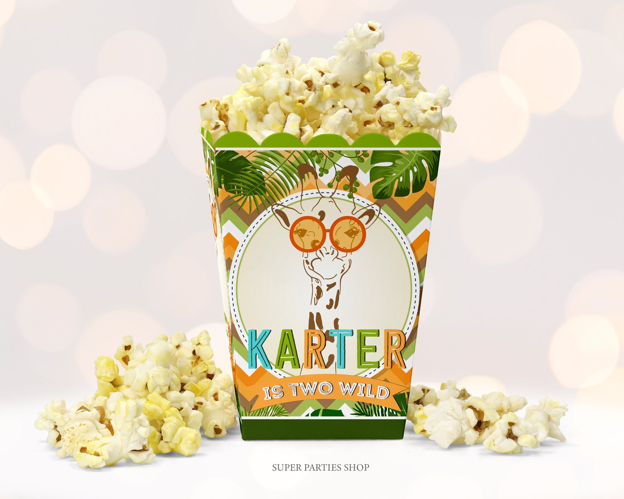 Jungle Popcorn Box Printable Snack Box Safari Wild two Etsy