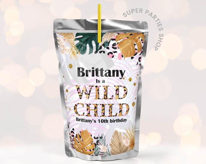 Jungle Capri Sun Label Printable Wild Child Theme Safari Wild two Decor Watercolors Wild One Favor Leopard ONLY DIGITAL
