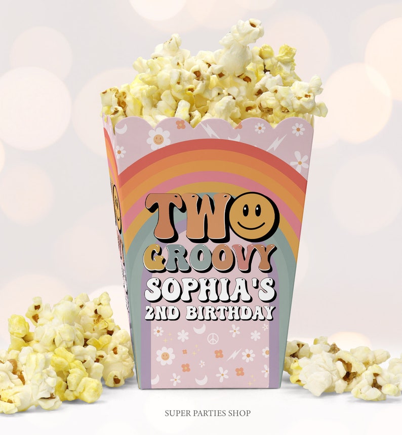 Hippie Popcorn Box Craft Printable Flower Power Birthday Etsy