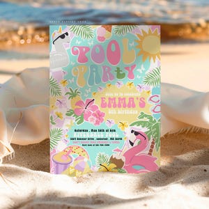 Editable Pool Party Invitation Birthday Party Invitation Tropical Summer Splish Splash Girly Pool Birthday Party Instant Download Corjl.