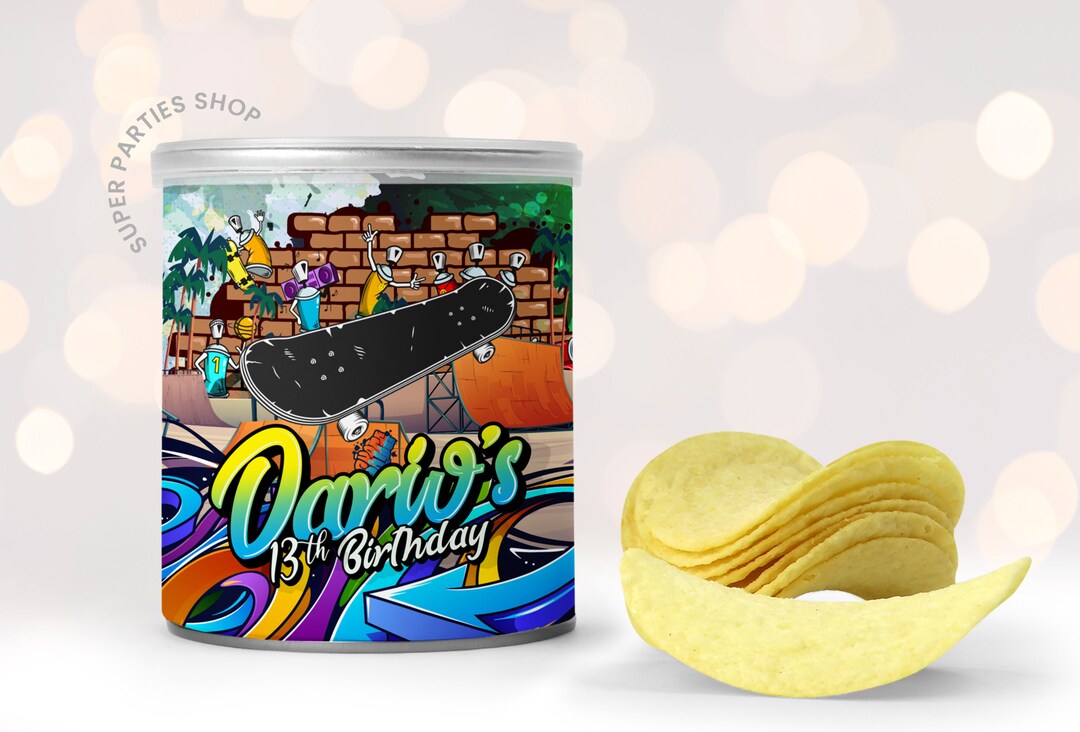 Skateboard Party Chip Tube Wrapper Printable, Skateboard Goody Bag