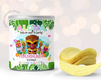 Luau Chip Tube Label Imprimible, Aloha Favors, Tropical Party Favor, Hawaiian birthday décor, Tiki Party, Archivos digitales