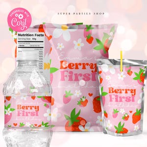 Editable Berry Bundle Label, Berry Chip Bag Wrapper, StrawBerry party Favors, Strawberry Bottle Label, Berry Party Favors Bag, Corjl