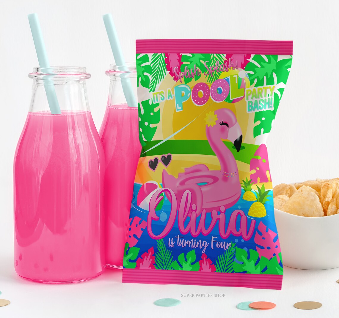 Flamingo Chip Bags Printable Snack Treat Tropical Birthday Etsy