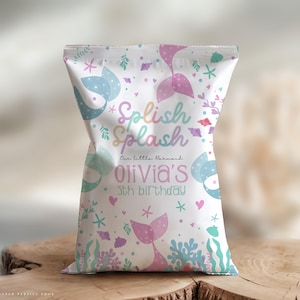 Editable Mermaid Chip Bag, Mermaid Birthday Party , mermaid baby shower, Under the sea, Digital download Corjl