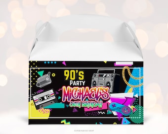 90s Printable Gable Box, Snack box, Candy box, Throwback Retro, Love The 80's 90's,  Birthday Gold Hip Hop | Party Favors   DIGITAL ONLY