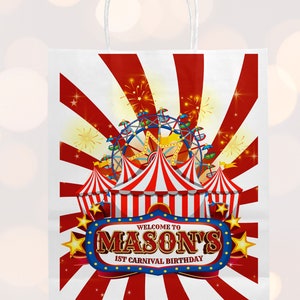 Circus Gift Bags Label Printable, Circus tent  Favor Bag, Circus Carnival wrapper, Circus 1st Birthday Kids Birthday party