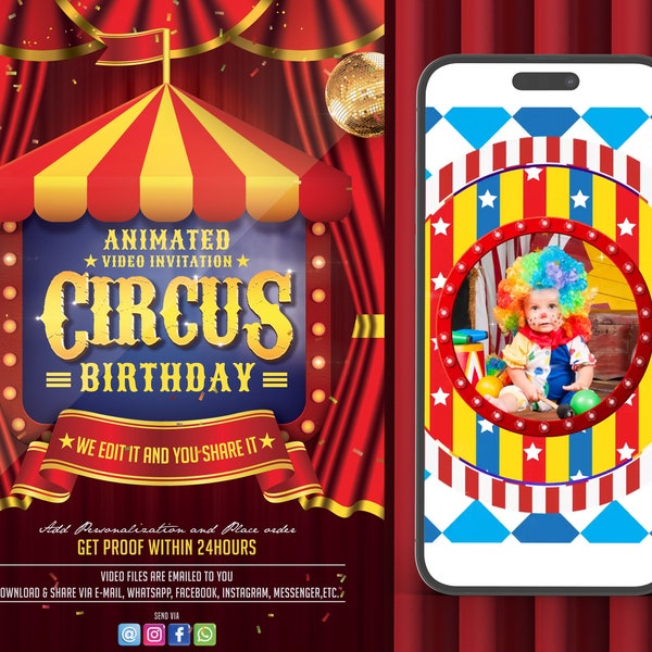 Circus Video Invitation, Circus  invitation, Carnival Invitation, Circus Carnival birthday invitation, Circus Invite Kids Birthday party