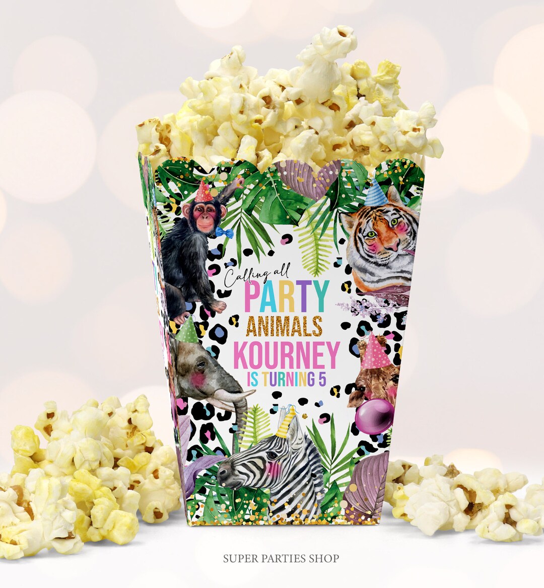 Jungle Popcorn Box Printable Snack Box Safari wild Two Etsy