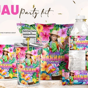 Luau Bundle kit Printable, Aloha Favors, Tropical Party Favor,Hawaiian birthday decor, Tiki Party, Digital files