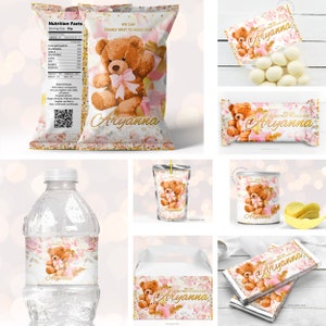We Can Bearly Wait Party Kit Baby Shower  Blue watercolor teddy Chip Bag, Baby Boho theme, Teddy Bear Ballons DIGITAL ONLY