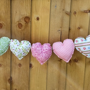 Cotton fabric heart bunting, heart garland, multicoloured rainbow, wall decor