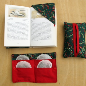 Christmas fabric gift sets, tissue holder, teabag holder and bookmark, buy individually or set