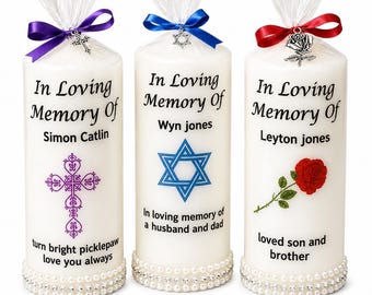 Gepersonaliseerde herdenkingskaars, | Ter nagedachtenis kaars, | Rouwgeschenk, Uitvaartkaars, | Herdenkingskaars, | Condoleancegeschenk