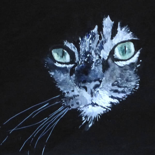 Chat - Clair obscur - aquarelle animalière