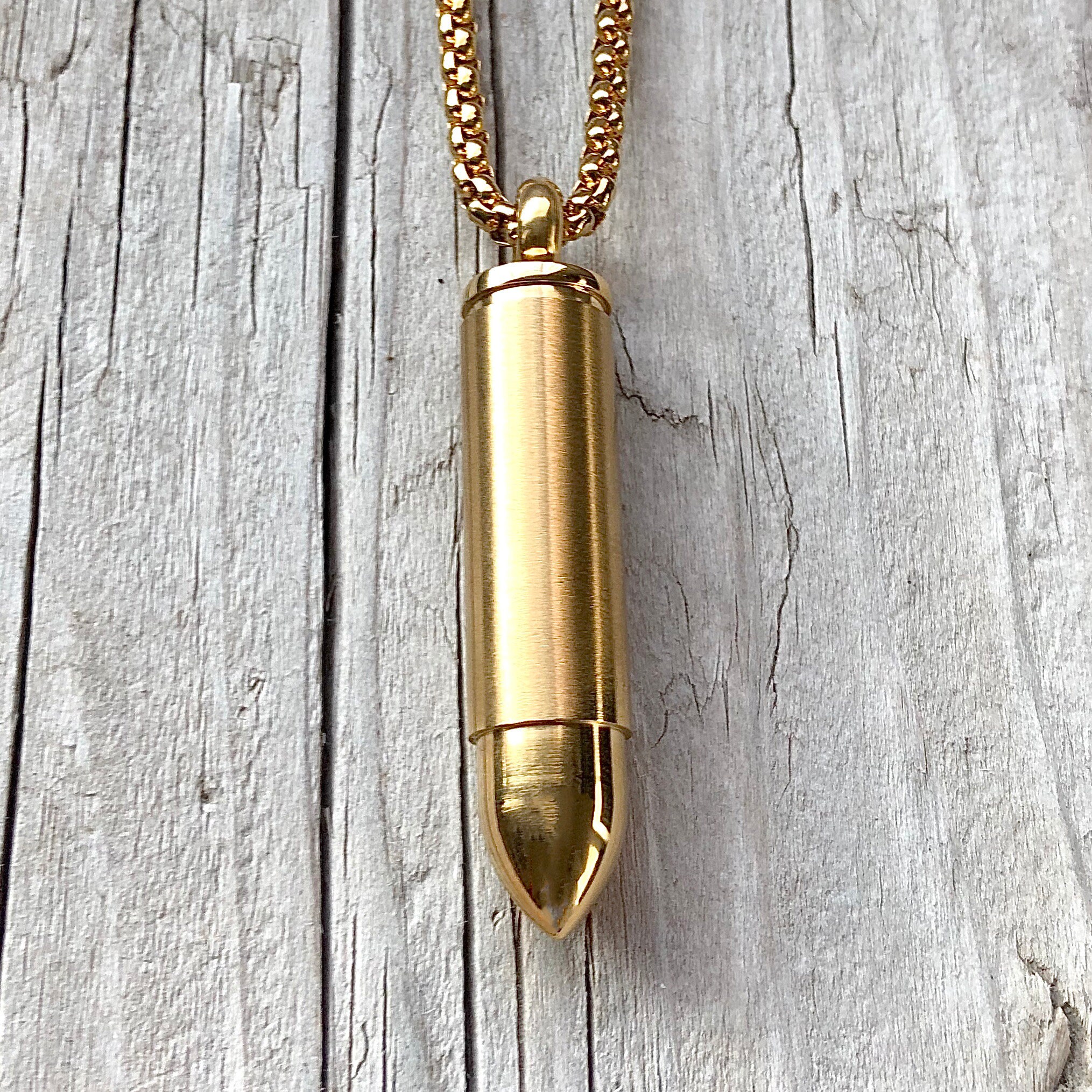 Gold Bullet Pendant Necklace Gold Chain Vial Necklace