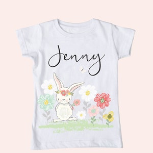 Bunny Shirt, Girl Summer Shirt, Personalized bunny shirt, Toddler Girl Shirt, Girl Summer Outfit, Flower Shirt, bunny birthday shirt, rabbit