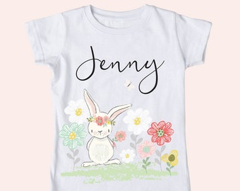 Bunny Shirt, Girl Summer Shirt, Personalized bunny shirt, Toddler Girl Shirt, Girl Summer Outfit, Flower Shirt, bunny birthday shirt, rabbit