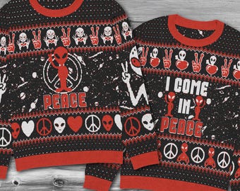 Matching Couples Ugly Christmas Sweater, Ugly Adult Humor Holiday Sweater, Peace Ugly Christmas Knitted Sweater