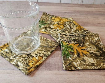 Fabric Coasters - Set of Four Hunters Camouflage Handmade Drink Mats - Gift for Men