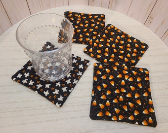 Halloween Reversible Coaster Set - Fall Home Decor - Candy Corn Drink Mat - Seasonal Party Decoration