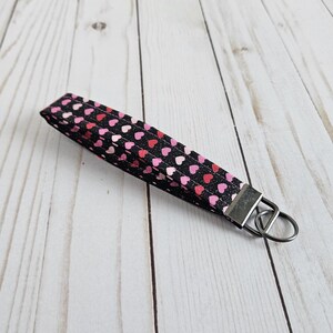 Heart Keychain Wristlet | Valentine’s Day Key Fob | Glitter Wrist Lanyard Keyfob | Galentine&#39;s Gift for Her