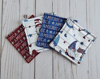Patriotic Gnome Coasters: Reversible Fabric Set of 4