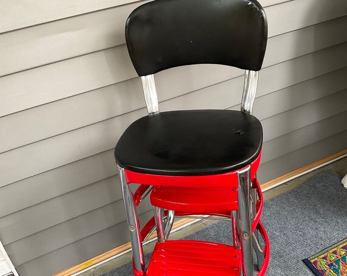 Vintage Cosco Red Kitchen Step Stool/ Chair - Kitchen Stool W/flip Out ...