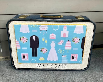 Vintage Suitcase Wedding Card Holder – Upcycled Bridal Shower Storage Chest