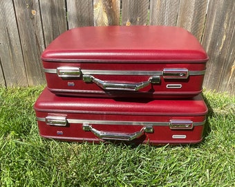 Burgundy Samsonite Two Piece Luggage Set -Vintage Suitcase Set