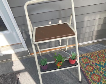 Vintage Cosco Folding Step Stool/ Chair - Vinyl - retro yellow