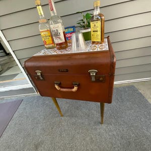 Up cycled   Desk- Console Table - Entry Table -Portable Bar - Vintage Luggage -Retro Storage