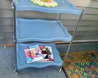 Vintage Mid Century Rolling  Bar Cart Trolley/Bookshelf/Kitchen Cosco Style Cart Entryway Landing Zone