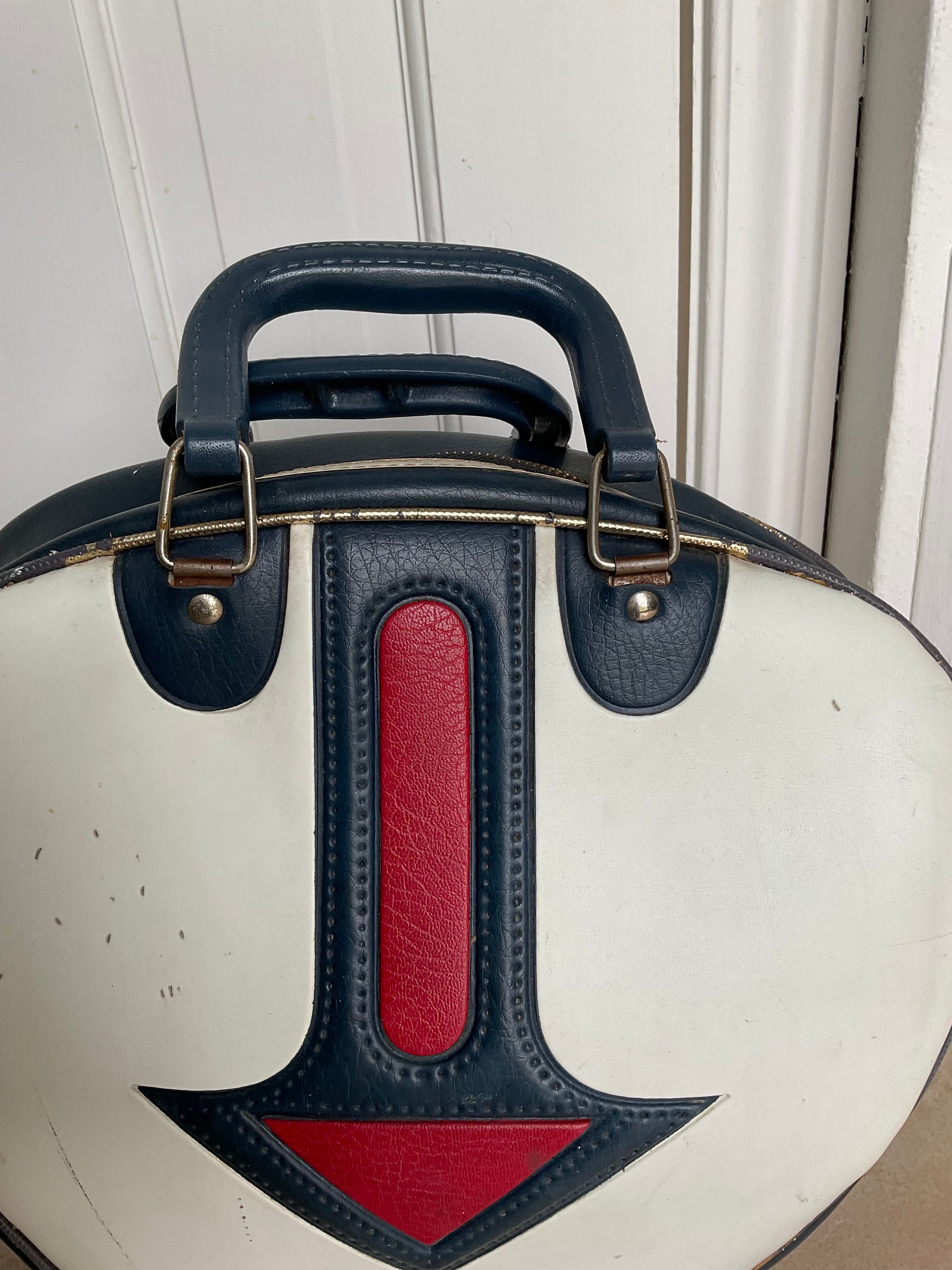 Vintage Bowling Ball Bag White and Blue Etsy