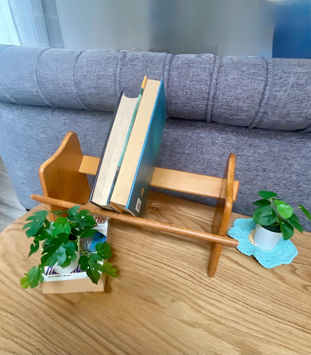 Vintage Wood Book Rack- Mid Century - Magazine Rack- Book Shelf - Table ...