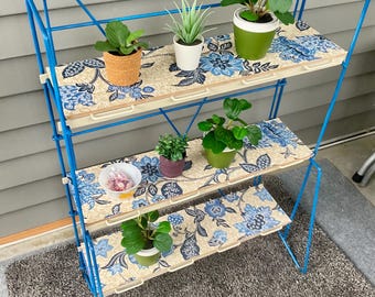 Vintage Metal Book Rack – Mid Century Magazine Shelf, Floor Stand Plant Holder-Upcycled.