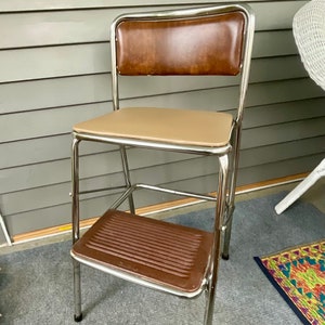 Vintage Cosco  Step Stool/ Folding Chair - Kitchen stool - Chrome and vinyl.