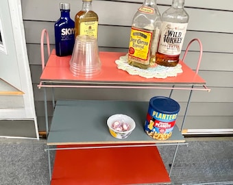 Vintage Mid Century Metal Book Rack – Multi Colored-Display Shelf
