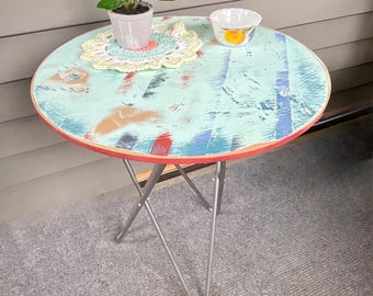 Mesa de centro/mesa lateral, materiais reciclados, feita à mão, madeira, estilo vintage reaproveitado, moderna