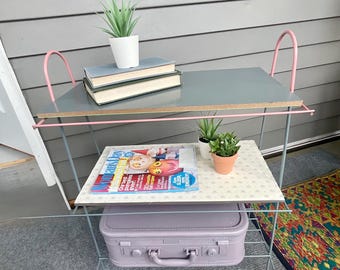 Vintage wire magazine/book shelves- with vintage storage suitcase