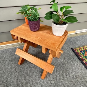 small vintage  folding wooden stool - plant stand- child stool- doll display