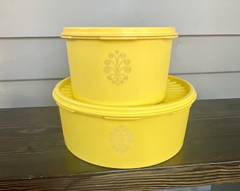 Set of 2 Vintage Yellow Tupperware bowls with Lids -Storage Containers