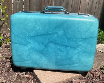 Vintage suitcase-  - Retro Storage - wedding card holder. Blue