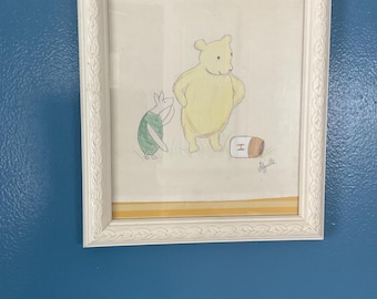 Vintage Winnie the Pooh Drawing – Piglet, Signed Original Art