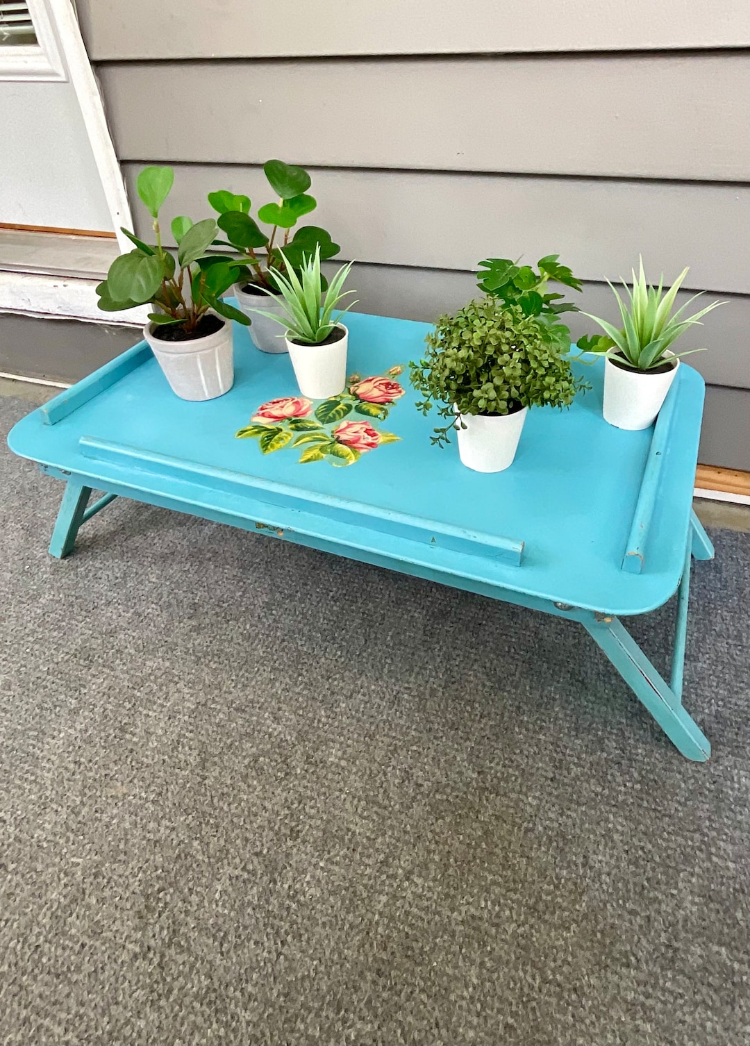 Vintage folding bed tray lap desk work station floral breakfast in